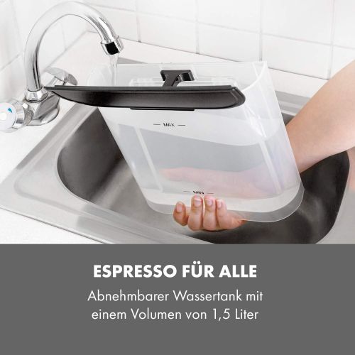  Klarstein Arabica Espressomaschine - 1050 Watt, 15 Bar, 1,5 Liter Wassertank, LED Digital-Display, abwaschbares Tropfgitter, bewegliche Aufschaumduese, abnehmbarer Wassertank, Edels