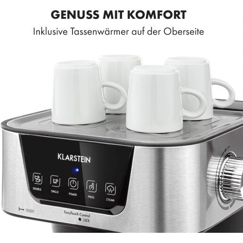  Klarstein Arabica Espressomaschine - 1050 Watt, 15 Bar, 1,5 Liter Wassertank, LED Digital-Display, abwaschbares Tropfgitter, bewegliche Aufschaumduese, abnehmbarer Wassertank, Edels