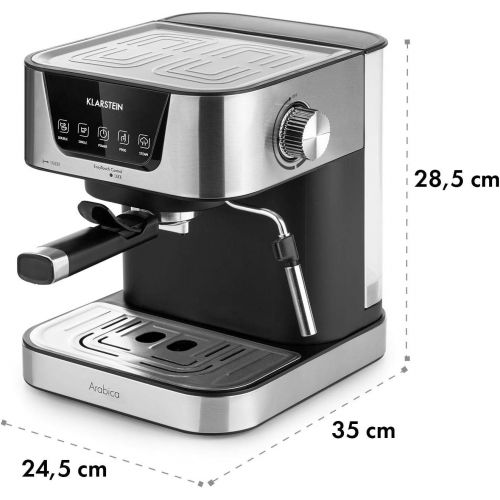  Klarstein Arabica Espressomaschine - 1050 Watt, 15 Bar, 1,5 Liter Wassertank, LED Digital-Display, abwaschbares Tropfgitter, bewegliche Aufschaumduese, abnehmbarer Wassertank, Edels