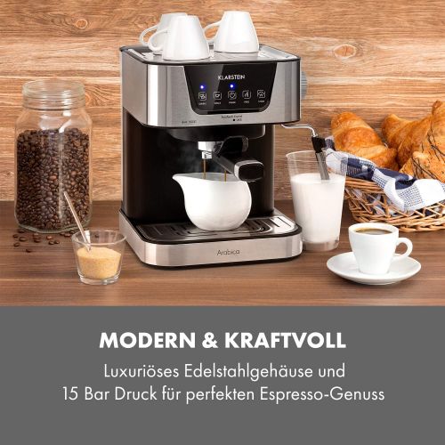  Klarstein Arabica Espressomaschine - 1050 Watt, 15 Bar, 1,5 Liter Wassertank, LED Digital-Display, abwaschbares Tropfgitter, bewegliche Aufschaumduese, abnehmbarer Wassertank, Edels