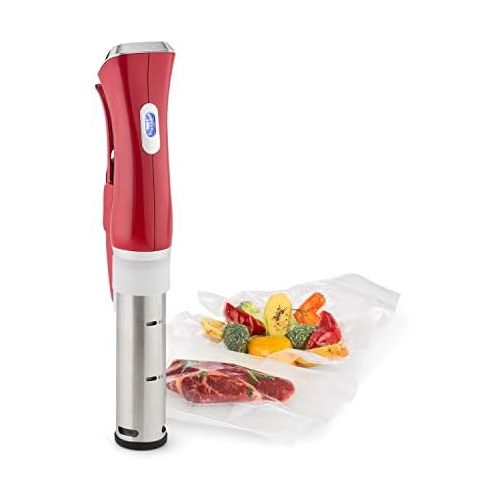  TESTSIEGER* Klarstein Quickstick Sous Vide Garer (3D Circulation, 1300 Watt, 50-95°C Temperaturbereich, bis 20 Liter Fuellvolumen, LCD Touch-Display) rot