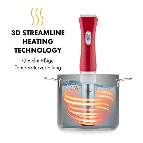  TESTSIEGER* Klarstein Quickstick Sous Vide Garer (3D Circulation, 1300 Watt, 50-95°C Temperaturbereich, bis 20 Liter Fuellvolumen, LCD Touch-Display) rot