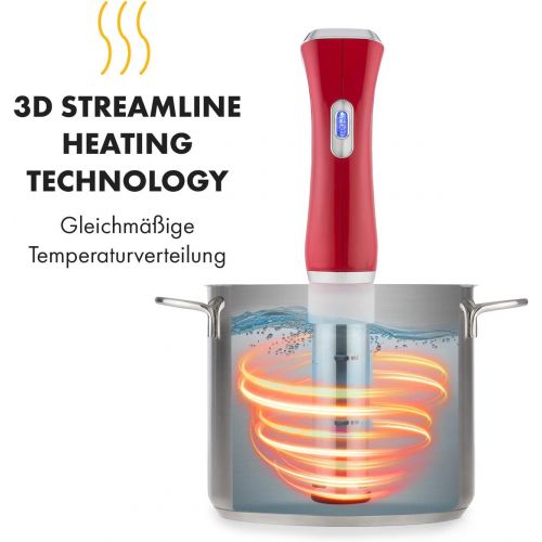  TESTSIEGER* Klarstein Quickstick Sous Vide Garer (3D Circulation, 1300 Watt, 50-95°C Temperaturbereich, bis 20 Liter Fuellvolumen, LCD Touch-Display) rot