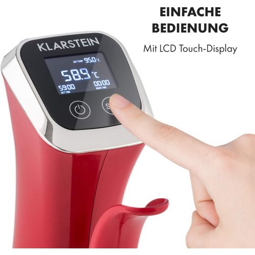  TESTSIEGER* Klarstein Quickstick Sous Vide Garer (3D Circulation, 1300 Watt, 50-95°C Temperaturbereich, bis 20 Liter Fuellvolumen, LCD Touch-Display) rot