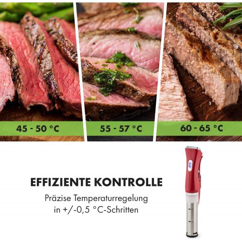  TESTSIEGER* Klarstein Quickstick Sous Vide Garer (3D Circulation, 1300 Watt, 50-95°C Temperaturbereich, bis 20 Liter Fuellvolumen, LCD Touch-Display) rot