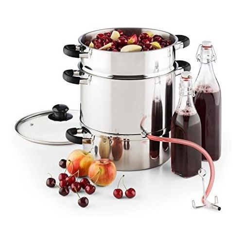  Klarstein Applebee - Elektrischer Dampfentsafter, Edelstahl Fruchtentsafter, 1500 W Starkes Heizelement, integriertes 1500 W, 8 L Volumen, Ø 25 cm, Cool-Touch-Griffe, inkl. Zubehoer