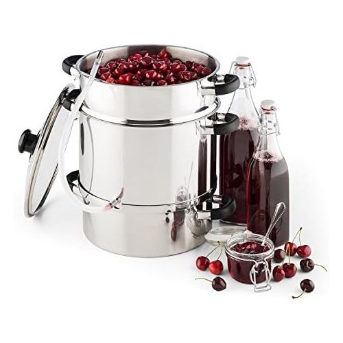  Klarstein Applebee - Elektrischer Dampfentsafter, Edelstahl Fruchtentsafter, 1500 W Starkes Heizelement, integriertes 1500 W, 8 L Volumen, Ø 25 cm, Cool-Touch-Griffe, inkl. Zubehoer