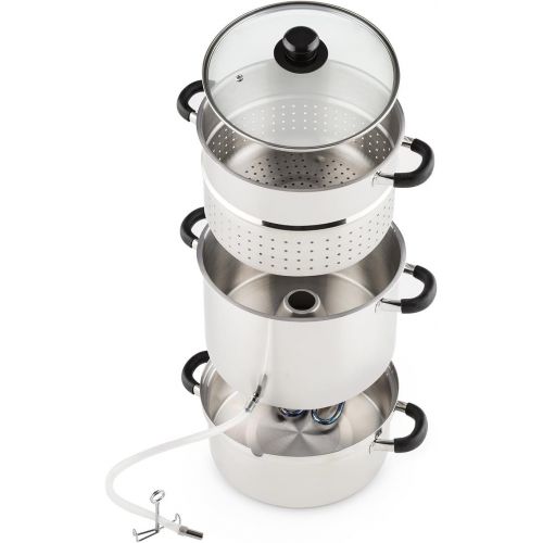  Klarstein Applebee - Elektrischer Dampfentsafter, Edelstahl Fruchtentsafter, 1500 W Starkes Heizelement, integriertes 1500 W, 8 L Volumen, Ø 25 cm, Cool-Touch-Griffe, inkl. Zubehoer