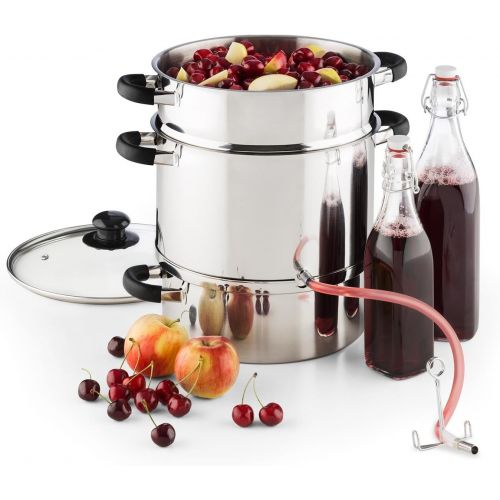  Klarstein Applebee - Elektrischer Dampfentsafter, Edelstahl Fruchtentsafter, 1500 W Starkes Heizelement, integriertes 1500 W, 8 L Volumen, Ø 25 cm, Cool-Touch-Griffe, inkl. Zubehoer