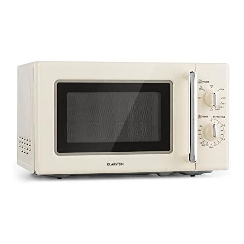  Klarstein Caroline Mikrowelle - Mikrowellen-Grill-Kombigerat, 2-in-1 Mikrowelle Grillfunktion, 20 Liter Garraum, 700 / 1000 Watt Leistung, Ø 25,5cm, beige