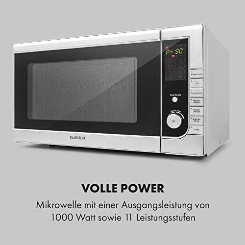  Klarstein CombiWave Mikrowelle, 1000 W, 43l Garraum (extra gross), Grillfunktion, 11 Leistungsstufen, LED-Display, digitale Kuechenuhr, Auftaufunktion, 8 Automatikprogramme, Glasdreh