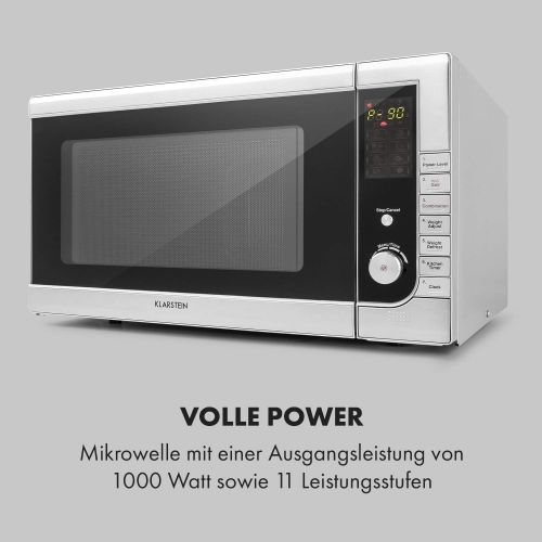  Klarstein CombiWave Mikrowelle, 1000 W, 43l Garraum (extra gross), Grillfunktion, 11 Leistungsstufen, LED-Display, digitale Kuechenuhr, Auftaufunktion, 8 Automatikprogramme, Glasdreh