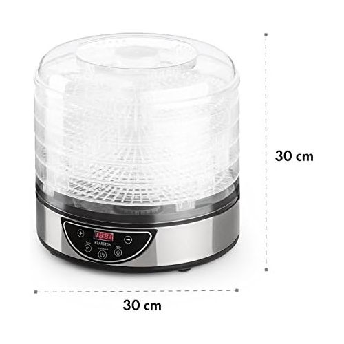  Klarstein Fruitower M - Doerrgerat, Doerrautomat, Obst-, Fleisch- und Fruechte-Trockner, 5 Ablagegitter, An-/Aus-Schalter, einstellbare Temperatur, Edelstahl-Gehause, einfache Reinigu