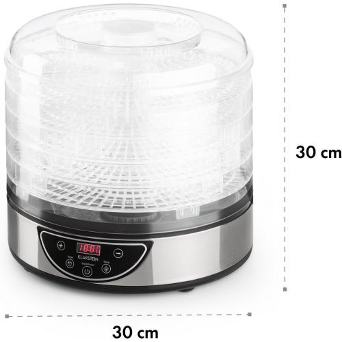  Klarstein Fruitower M - Doerrgerat, Doerrautomat, Obst-, Fleisch- und Fruechte-Trockner, 5 Ablagegitter, An-/Aus-Schalter, einstellbare Temperatur, Edelstahl-Gehause, einfache Reinigu