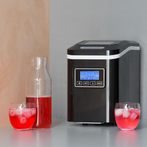  Klarstein Lannister Eiswuerfelbereiter - Eiswuerfelmaschine, Ice Maker, 10 kg / 24 h, 3 Wuerfelgroessen, Zubereitung in 8-10 min, 1,1 Liter Wassertank, Timer, LCD-Display, Sichtfenster,