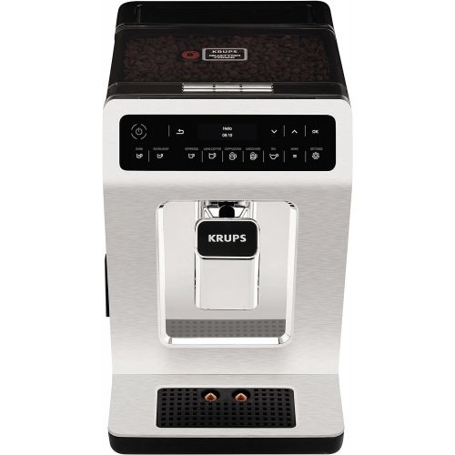  Krups EA891C Evidence Kaffeevollautomat (automatische Reinigung, 2-Tassen-Funktion, OLED-Display, 15 bar, Espresso-Kaffee-Maschine, Kaffeeautomat) chrome