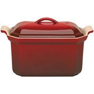 Besuchen Sie den Le Creuset-Store Le Creuset Rechteckige Pastetenform, Mit integrierter Presse, 18 x 11 cm, Steinzeug, Kirschrot