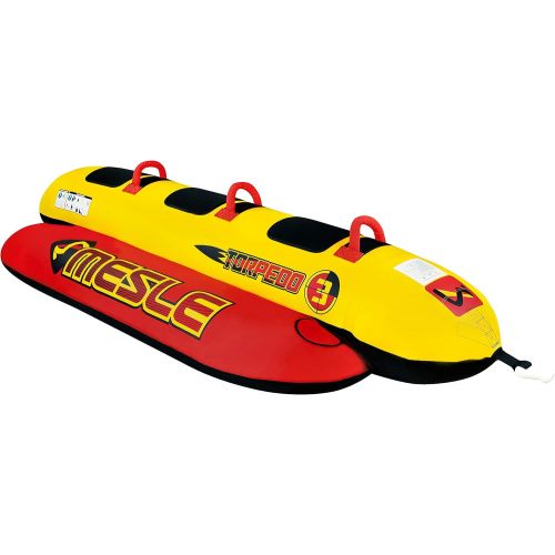  Besuchen Sie den MESLE-Store MESLE Skibob Torpedo, 3 Personen Towable-Tube, Fun-Tube, rot gelb, incl. Reparaturset, Bananen-Boot, aufblasbar, Kinder & Erwachsene, Speed-Wassergleiter, 840 D Nylon, sicher & kip