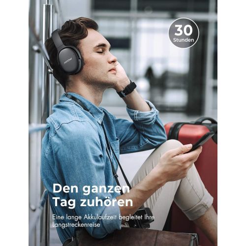  [아마존 핫딜]  [아마존핫딜]Noise Cancelling Kopfhoerer (ANC), Mpow H10 Bluetooth Kopfhoerer Over Ear mit Verbesserte Dual-Mic-ANC-Technologie, 30 Stunden Spielzeit, CSR-Chip, Faltbar fuer Reise, Arbeit, Schwarz