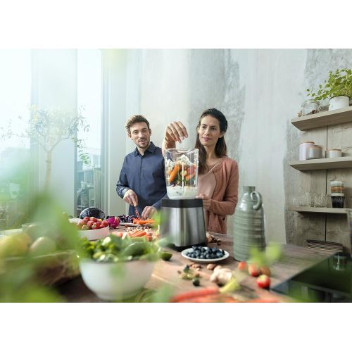 필립스 Besuchen Sie den Philips-Store Philips hr3653/00Mixer Schuessel aus Tritan extrem bestandig, 2,2l, Pro Blend 63D, Programm fuer Smoothies, 1400W, 35000U/min, Edelstahl