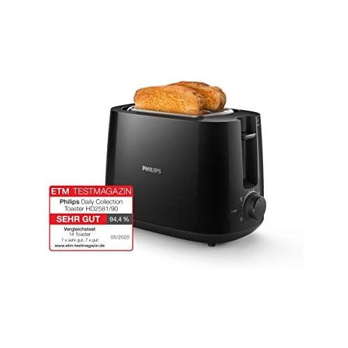 필립스 Besuchen Sie den Philips-Store Philips HD2581/90 Toaster, integrierter Broetchenaufsatz, 8 Braunungsstufen, schwarz