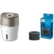 Philips HU4803/01 Luftbefeuchter (bis zu 25m², hygienische Nano-Cloud-Technologie, leiser Nachtmodus, Automodus) weiss und grau metallic mit Ersatzfilter FY2401/30