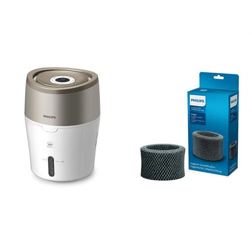 필립스 Philips HU4803/01 Luftbefeuchter (bis zu 25m², hygienische Nano-Cloud-Technologie, leiser Nachtmodus, Automodus) weiss und grau metallic mit Ersatzfilter FY2401/30