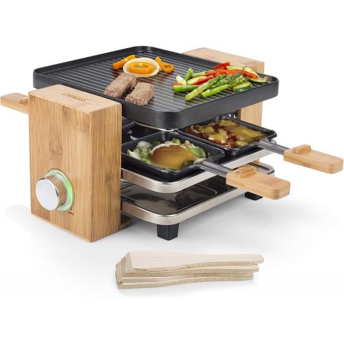  Besuchen Sie den Princess-Store Princess Raclette Grill in Bambusausfuehrung - fuer bis zu 4 Personen, regelbare Heizstufe, 2 m Kabelzuleitung, 700 Watt, inkl. Holzspatel, 162900