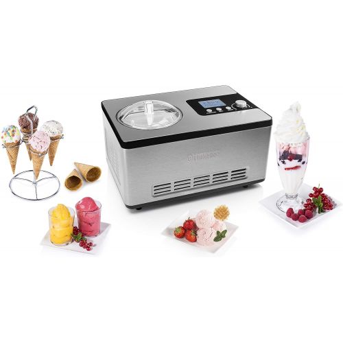  Princess professionelle Edelstahl Eismaschine - mit 3 Leistungsstufen und eingebautem Kuehlkompressor - 2L Fassungsvermoegen [Eiscreme, Frozen Joghurt, Sorbets und Granita], 282604