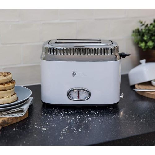  Besuchen Sie den Russell Hobbs-Store Russell Hobbs Toaster Retro weiss, Countdown-Anzeige im Retrodesign, inkl. Broetchenaufsatz, 6 einstellbare Braunungsstufen + Auftau-&Aufwarmfunktion, Schnell-Toast-Technologie, 130