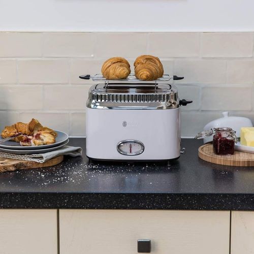  Besuchen Sie den Russell Hobbs-Store Russell Hobbs Toaster Retro weiss, Countdown-Anzeige im Retrodesign, inkl. Broetchenaufsatz, 6 einstellbare Braunungsstufen + Auftau-&Aufwarmfunktion, Schnell-Toast-Technologie, 130