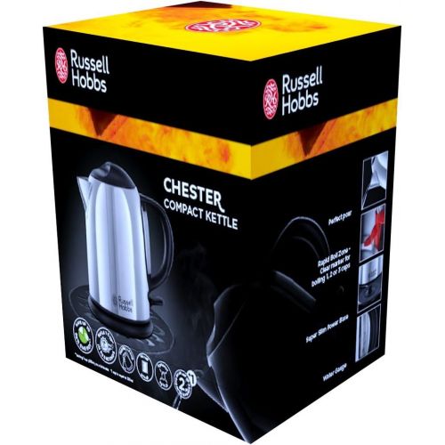  Besuchen Sie den Russell Hobbs-Store Russell Hobbs Kompakt-Wasserkocher Chester, 2200 Watt, 1.0l, Schnellkochfunktion, Perfect-Pour-Ausgusstuelle, Wasserstandsanzeige, 20190-70, Edelstahl/schwarz