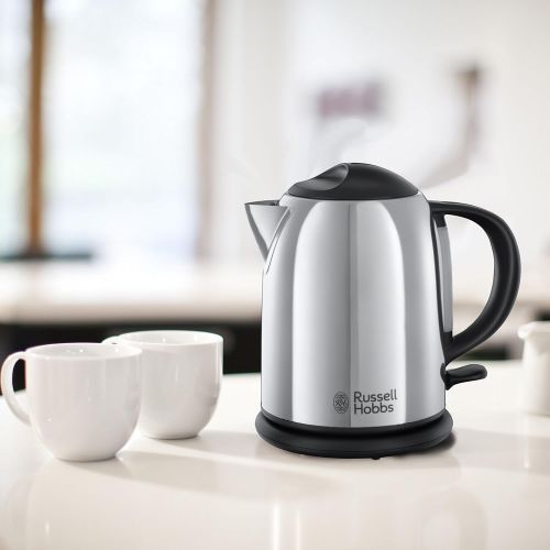  Besuchen Sie den Russell Hobbs-Store Russell Hobbs Kompakt-Wasserkocher Chester, 2200 Watt, 1.0l, Schnellkochfunktion, Perfect-Pour-Ausgusstuelle, Wasserstandsanzeige, 20190-70, Edelstahl/schwarz