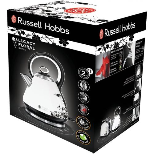  Besuchen Sie den Russell Hobbs-Store Russell Hobbs Wasserkocher Legacy Floral weiss, 1,7l, 2400W, Schnellkochfunktion, optimierte Ausgusstuelle, herausnehmbarer Kalkfilter, Teekocher mit innovativem Griff, 21963-70