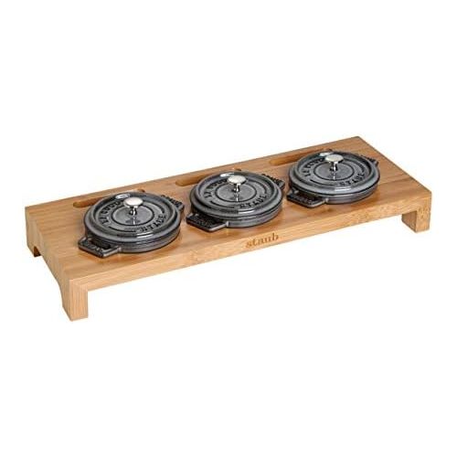  Besuchen Sie den STAUB-Store STAUB Servierbrett fuer 3 Mini-Cocottes 42 x 16 cm, Holz, 42 x 16 x 5 cm