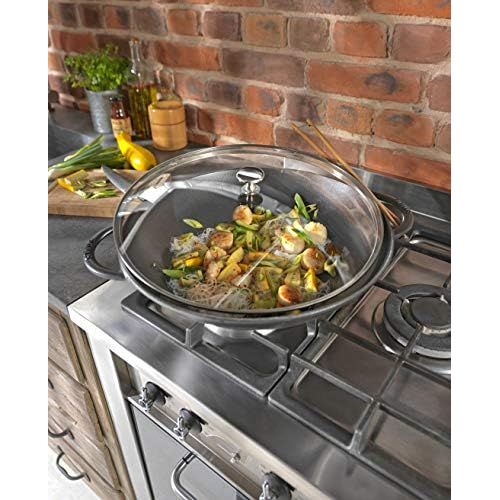  Staub 1313906 Wok,mit Glasdeckel 37 cm, 5,7 L mit mattschwarzer Emaillierung im Inneren des Topfes, kirschrot