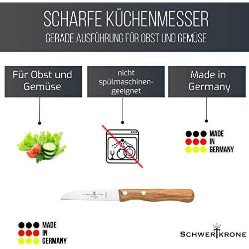  Besuchen Sie den Schwertkrone-Store Schwertkrone Schalmesser/Messer Set Solingen Germany/Obstmesser/Gemuesemesser/Schalmesser Holzgriff Olivenholz 15,5 cm gebogen / 17,5 cm rostfrei Vogelschnabel/Gerade