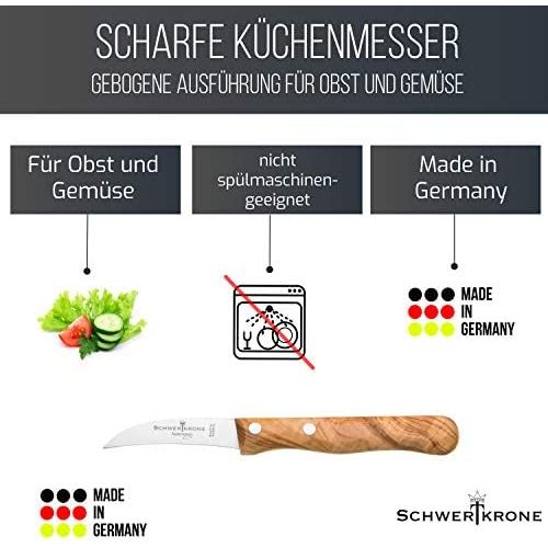  Besuchen Sie den Schwertkrone-Store Schwertkrone Schalmesser/Messer Set Solingen Germany/Obstmesser/Gemuesemesser/Schalmesser Holzgriff Olivenholz 15,5 cm gebogen / 17,5 cm rostfrei Vogelschnabel/Gerade