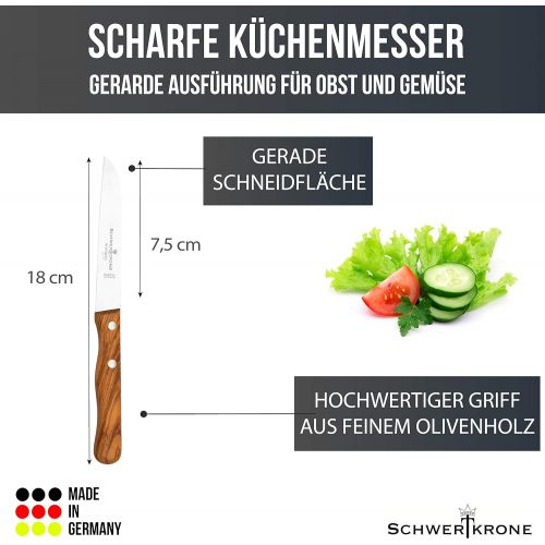  Besuchen Sie den Schwertkrone-Store Schwertkrone Schalmesser/Messer Set Solingen Germany/Obstmesser/Gemuesemesser/Schalmesser Holzgriff Olivenholz 15,5 cm gebogen / 17,5 cm rostfrei Vogelschnabel/Gerade