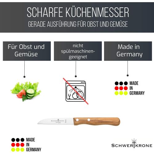  Besuchen Sie den Schwertkrone-Store Schwertkrone Schalmesser/Messer Set Solingen Germany/Obstmesser/Gemuesemesser/Schalmesser Holzgriff Olivenholz 15,5 cm gebogen / 17,5 cm rostfrei Vogelschnabel/Gerade