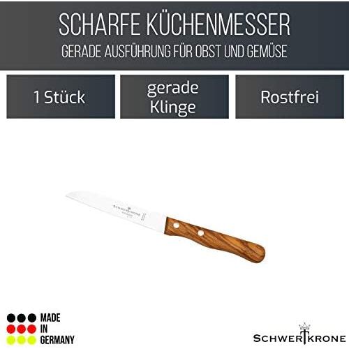  Besuchen Sie den Schwertkrone-Store Schwertkrone Gemuesemesser Wellenschliff/Messer Holzgriff/Tomatenmesser gezahnt - Messer Solingen/Schalmesser Olivenholz rostfrei