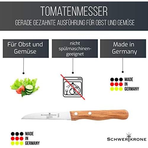  Besuchen Sie den Schwertkrone-Store Schwertkrone Gemuesemesser Wellenschliff/Messer Holzgriff/Tomatenmesser gezahnt - Messer Solingen/Schalmesser Olivenholz rostfrei