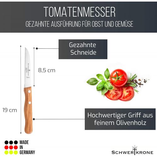  Besuchen Sie den Schwertkrone-Store Schwertkrone Gemuesemesser Wellenschliff/Messer Holzgriff/Tomatenmesser gezahnt - Messer Solingen/Schalmesser Olivenholz rostfrei