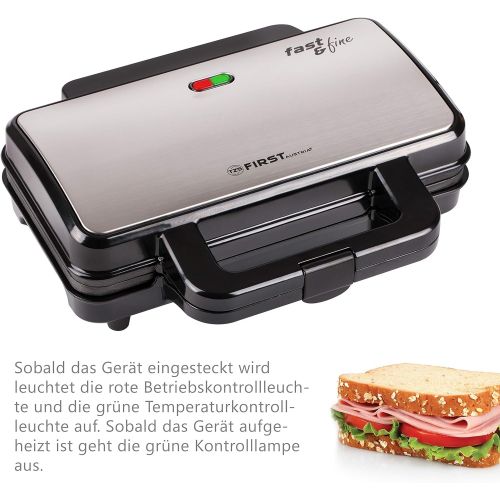  TZS First Austria - 900 Watt Sandwichtoaster fuer XXL Toast-Scheiben | Thermostat | Backampel | elektrischer Sandwichmaker mit Muschelform | Sandwich-Grill | schwarz | fuer grosse San