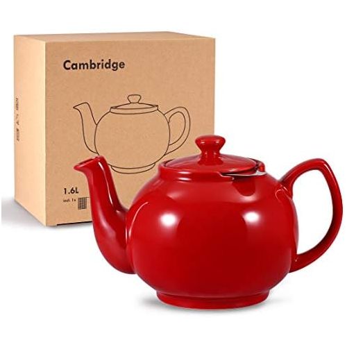  Besuchen Sie den Urban Lifestyle-Store Urban Lifestyle Teekanne/Teapot Klassisch Englische Form aus Keramik Cambridge 1,6L mit Teefilter aus Edelstahl (Rot)