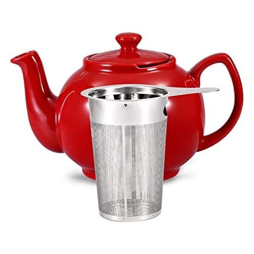  Besuchen Sie den Urban Lifestyle-Store Urban Lifestyle Teekanne/Teapot Klassisch Englische Form aus Keramik Cambridge 1,6L mit Teefilter aus Edelstahl (Rot)