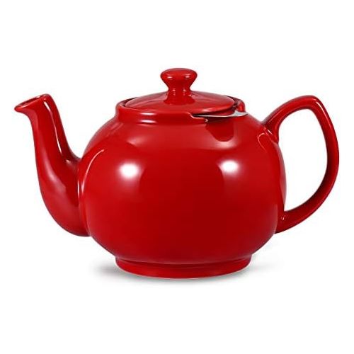  Besuchen Sie den Urban Lifestyle-Store Urban Lifestyle Teekanne/Teapot Klassisch Englische Form aus Keramik Cambridge 1,6L mit Teefilter aus Edelstahl (Rot)