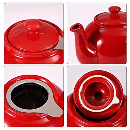  Besuchen Sie den Urban Lifestyle-Store Urban Lifestyle Teekanne/Teapot Klassisch Englische Form aus Keramik Cambridge 1,6L mit Teefilter aus Edelstahl (Rot)
