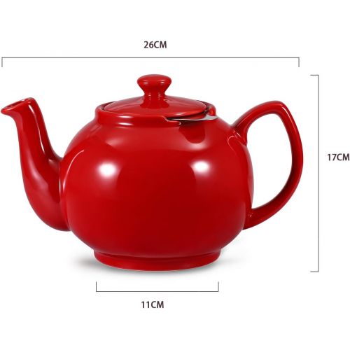  Besuchen Sie den Urban Lifestyle-Store Urban Lifestyle Teekanne/Teapot Klassisch Englische Form aus Keramik Cambridge 1,6L mit Teefilter aus Edelstahl (Rot)