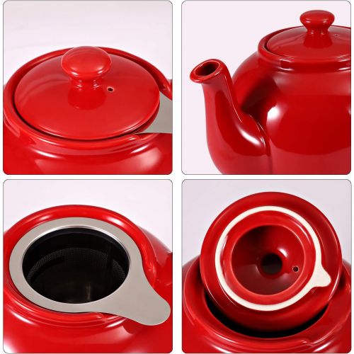  Besuchen Sie den Urban Lifestyle-Store Urban Lifestyle Teekanne/Teapot Klassisch Englische Form aus Keramik Cambridge 1,6L mit Teefilter aus Edelstahl (Rot)